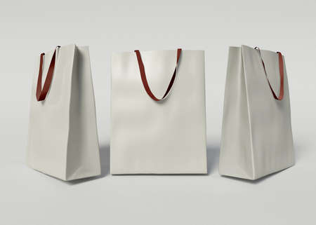 3D Illustration. Three white shopping bags.の写真素材