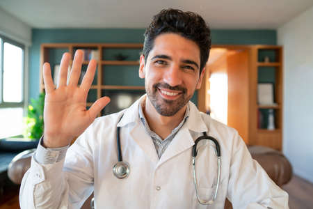 Doctor on a video call with a patient.の写真素材