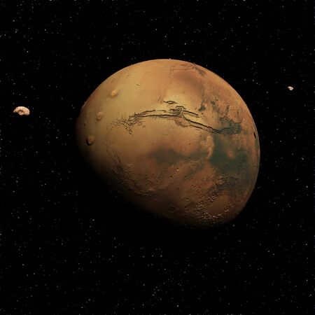 3d render of Mars , Phobos and Deimosの写真素材