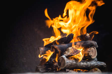 fire with wood for Argentine barbecue