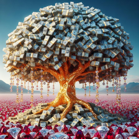 Money tree made of dollar banknotes. 3d render illustration. money, coins, banknotes, extra income, wealth, prosperity, gold, treasure, millions of dollars, abundanceの素材