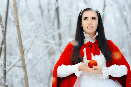 Beautiful Snow White Princess In Winter Fairy Tale Wonderland