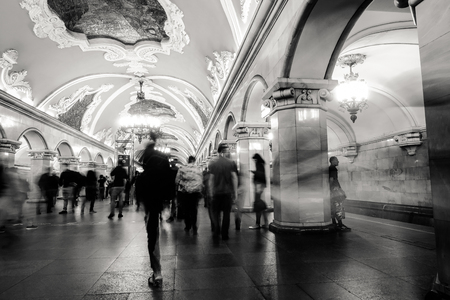 Blurry people hurrying through the metro station in Moscowのeditorial素材