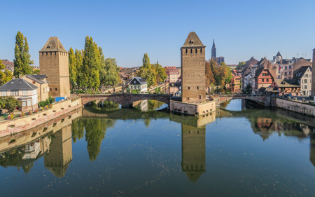 The unique view of the Barrage Vauban in old town of Strasbourg, Alsace (France)の写真素材