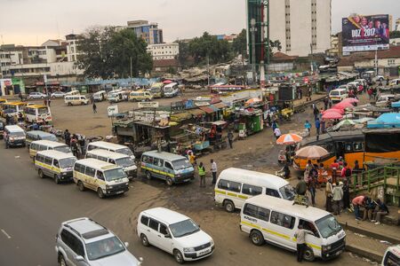 Nairobi Kenya - September 5, 2017: Street in Nairobi with loads of busses and peopleのeditorial素材