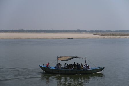 Varanasi, Uttar Pradesh India - March 25, 2017, ships on water on the Ganges riverのeditorial素材
