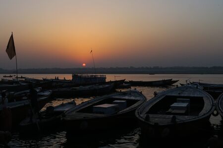 Varanasi, Uttar Pradesh India - March 25, 2017, ships on water on the Ganges riverのeditorial素材