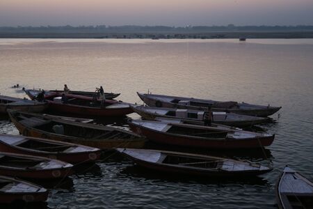 Varanasi, Uttar Pradesh India - March 25, 2017, ships on water on the Ganges riverのeditorial素材