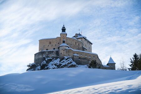 Tarasp Graubuenden Switzerland, january 19, 2019, Beautiful castle in Tarasp, Engadinのeditorial素材