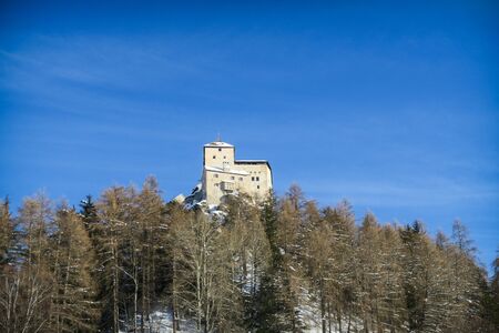 Tarasp Graubuenden Switzerland, january 19, 2019, Beautiful castle in Tarasp, Engadinのeditorial素材