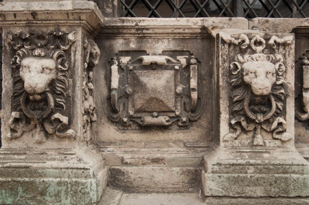 decorative stucco antique decoration of the building in the city of Lviv, Ukraineの写真素材