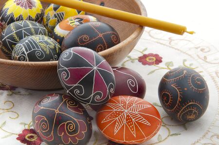 painted the written eggs for Easterの写真素材