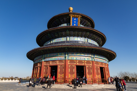 BEIJING, CHINA - DEC 19, 2017: Temple of Heaven of Beijing at daytime with blue sky wide shotのeditorial素材
