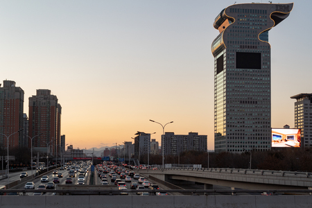 BEIJING, CHINA - DEC 25, 2017: Beijing modern building and highway at sunsetのeditorial素材