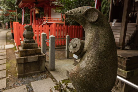 KYOTO, JAPAN - 08 FEB 2018: Mice statue close up on Otoyo Jinja shrine of Kyotoのeditorial素材