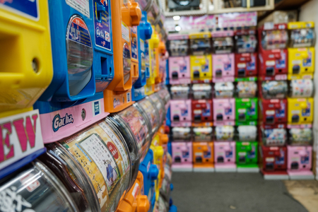 TOKYO, JAPAN - 19 FEB 2018: Many Gashapon toy vending machines on store of Akihabara districtのeditorial素材