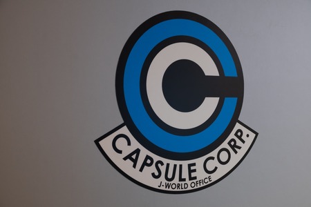 TOKYO, JAPAN - 23 FEB 2018: Capsule Corp logo of Dragon Ball super in a wall on J-World theme park in Toshima districtのeditorial素材