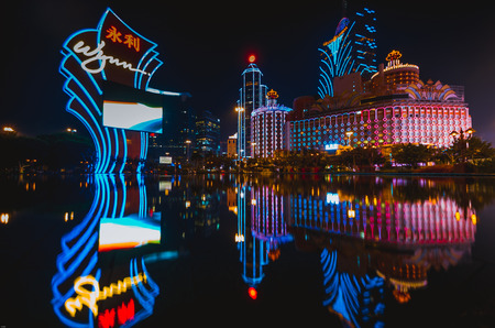 Night view of the Wynn Macau casino resortのeditorial素材