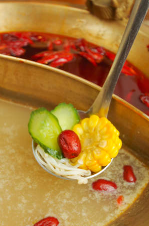 Red Oil Mandarin Duck Potの写真素材