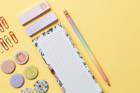 stationery and pin badgesの写真素材