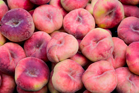 close up of vineyard peaches on a German market, frame fillingの写真素材