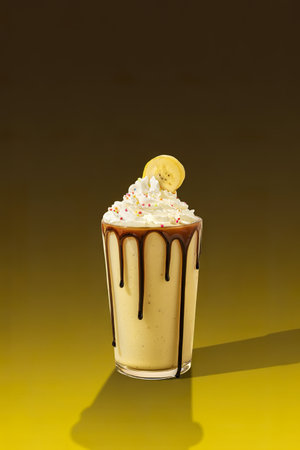 Chocolate banana milkshake with whipped creamの写真素材