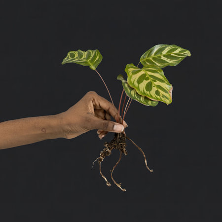 Hand holding a peacock plant
