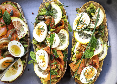 Fresh homemade open faced sandwiches