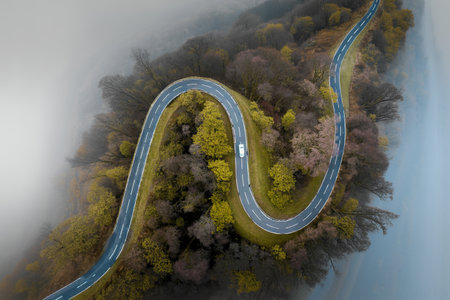 Drone shot of a curvy road