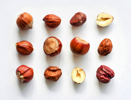 top view of nuts isolated on white backgroundの写真素材