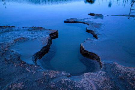 Soil and water surface,blue toneの写真素材
