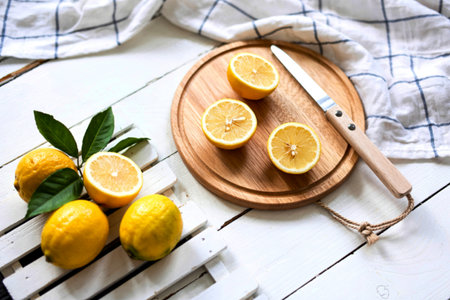 Lemon on white wooden table