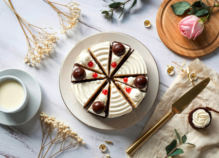Delicious cake arrangement top view