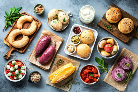 Flat lay assortment of fresh foodの写真素材