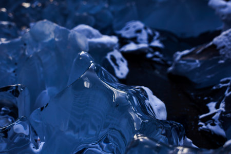 Closeup of glacial ice texture in blue hues