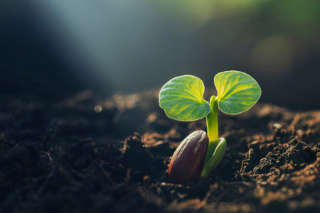 Seedling sprouting from soil in sunlight