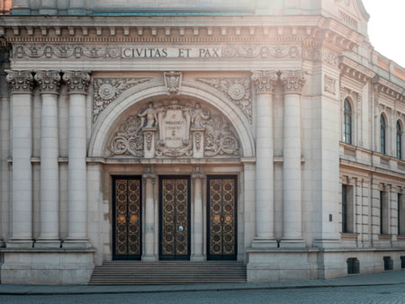 Ornate classical building entrance with intricate doors