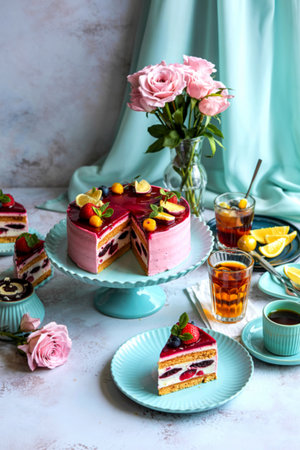 Tasty cake arrangement high angle