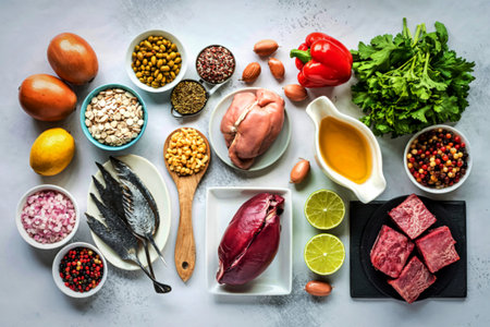 Ketogenic low carbs diet concept. Ingredients for the healthy foods selection on white background