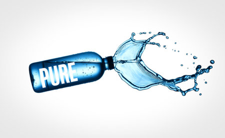 Pure water bottle splashing refreshing hydrationの写真素材