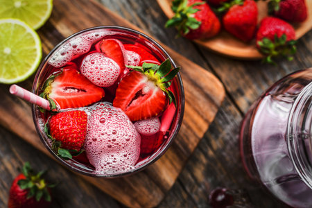 strawberry juice mix sweet soda vitamins drink for healthyの写真素材