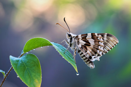 A stunning close-up photograph captures a black and white butterfly delicately perched on a vibrant...