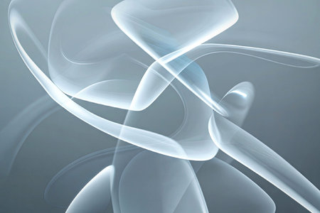 A close-up view of abstract, fluid lines swirling and intertwining against a muted gray background....
