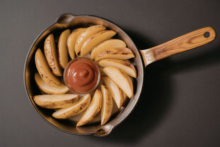 Delicious apple dessert in a skilletの写真素材