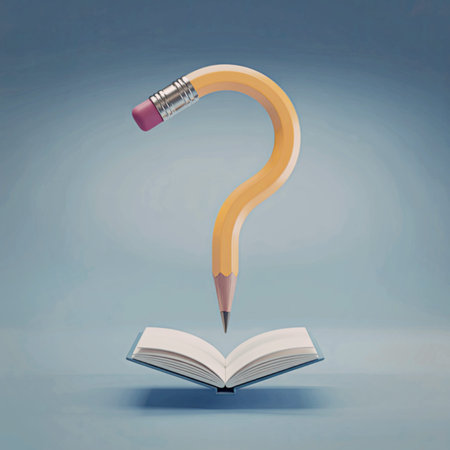 A creative image of a pencil bent into a question mark shape, positioned above an open book.の写真素材