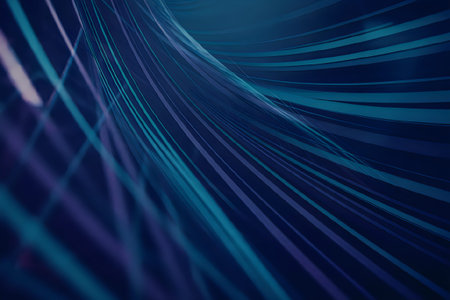 A dark blue background with abstract light blue and purple trails