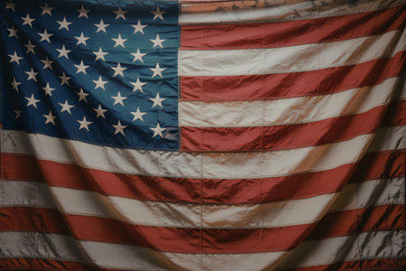The image shows a close-up view of an American flag with its iconic red and white stripes and white...