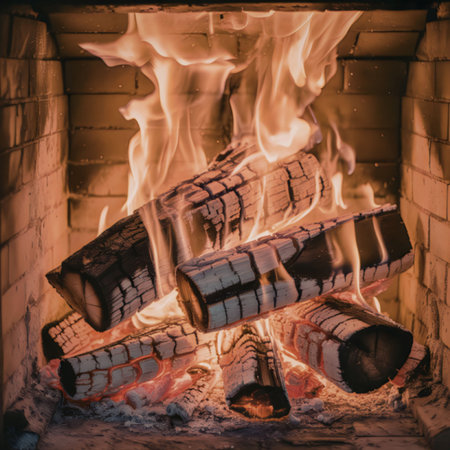 a close-up of a fire burning in a fireplace with logs and flames