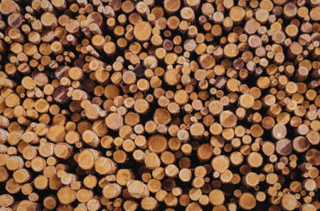 The image shows a large pile of cut logs stacked on top of each other. The logs are all different sizes and shapes, and they are all cut to different lengths. The logs are a mix of light and dark brown colors, with some having visible rings. The background is not visible as the logs fill the entire image.