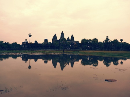 Sunset in Angkor Wat temple in Siem Reap, Cambodiaの写真素材